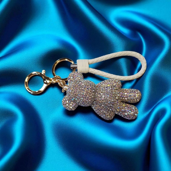 SALE!! Sparkling Bear Handbag Charm/Keychain with White Braided Loop - Picture 4 of 4